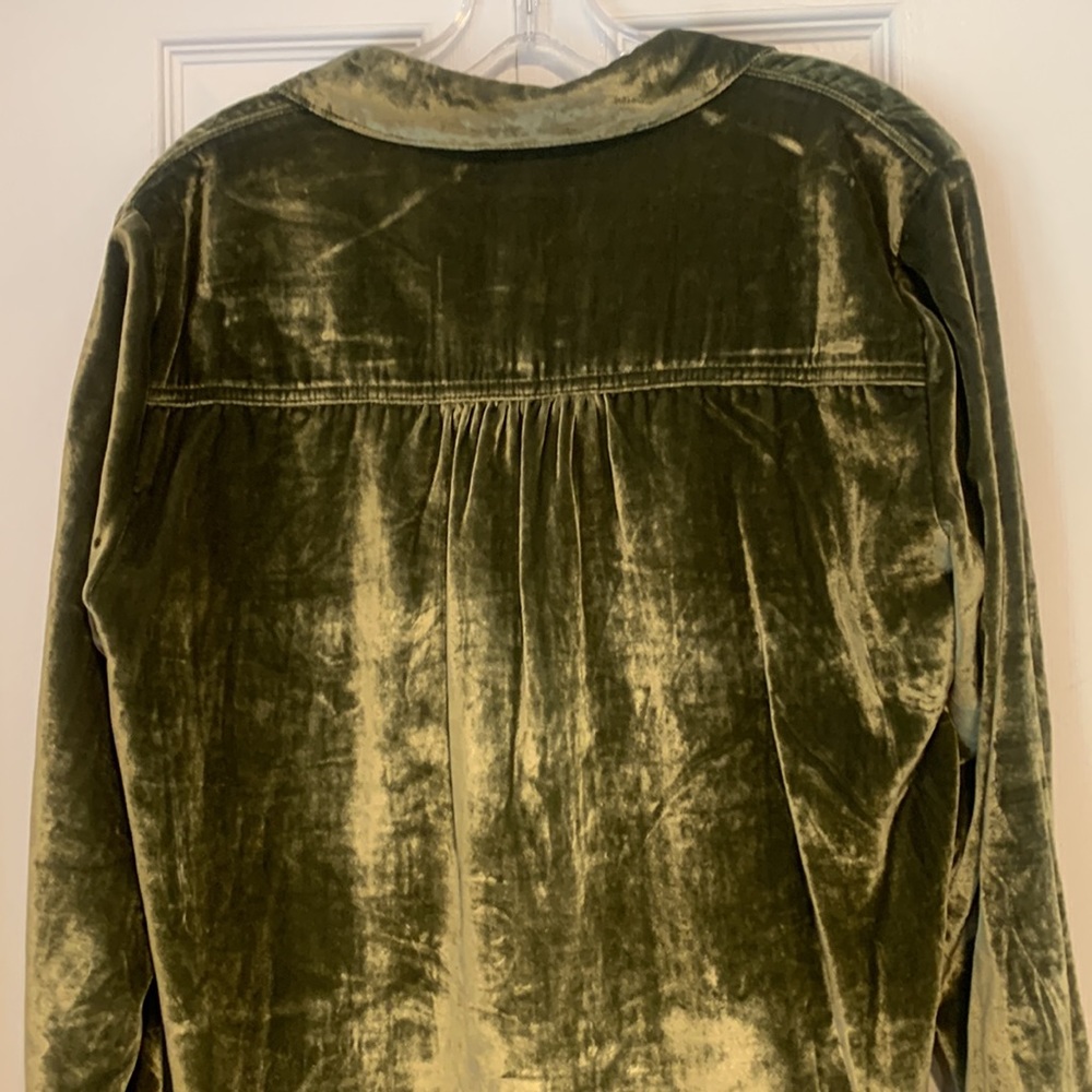 Maeve Dark green Velvet Button Down Shirt - Picture 3 of 3